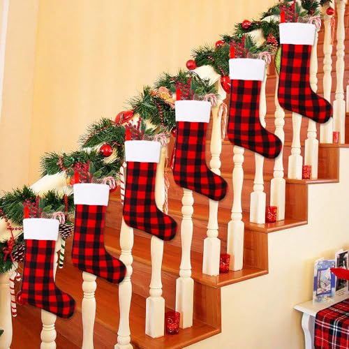 Large 22-Inch Red & Black Buffalo Plaid Christmas Stockings (6-Pack)