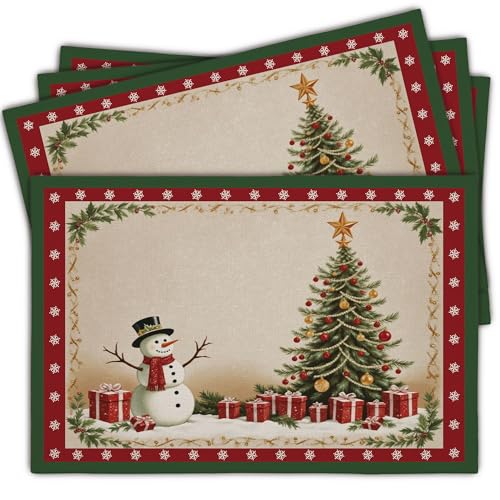 Heiyihe Christmas Tree Placemats Set of 4, 12x18 Snowman Holiday Table Decor, Festive Gift, Variation Christmas Tree-10