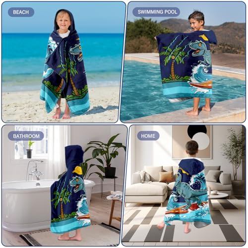 Kids Hooded Dinosaur Bath & Beach Towel Poncho - Soft Cotton (30x50")
