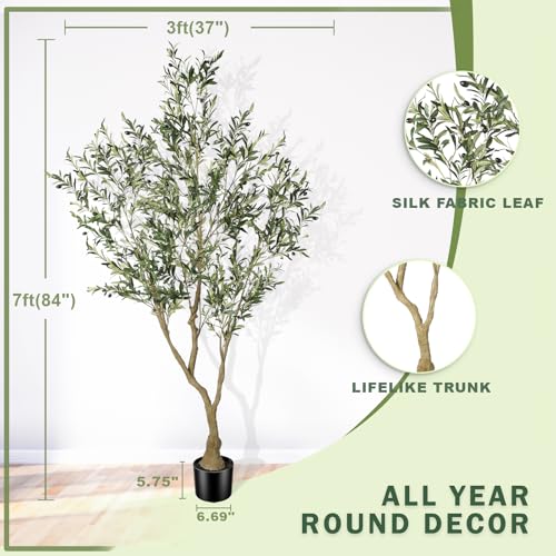 7ft Artificial Olive Tree with Lifelike Fruits and Adjustable Branches