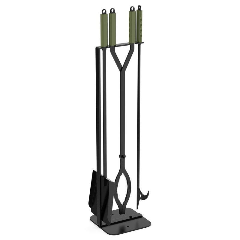 Stanbroil 3Pcs Fire Pit Tools Set, 28" Fire Poker and Fire Log Tongs Shovel, Wrought Iron Large Fireplace Tools Set with Metal Base and Rubber Handle for Campfire Bonfire