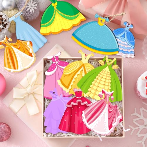 Huwena 36Pcs Christmas Wooden Princess Dress Ornaments Set