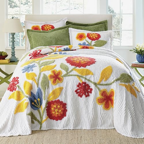 Queen Red Multi Chenille Bedspread - Cozy and Colorful