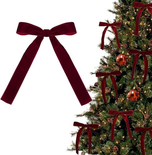 OVQ Burgundy Red Velvet Christmas Bows - 24 Pcs Holiday Ribbon Decorations