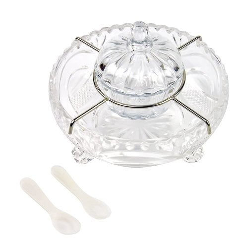 DUEBEL Caviar Serving Set, 1 Glass Divided Serving Bowl Set Plus 2 pcs. x Mother of Pearl Caviar Spoon –Caviar Dish Serving Set, Shrimp Chiller for Kitchen, Restaurant, Catering Events