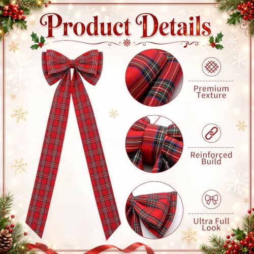 Large Christmas Plaid Bow 27.6 x 78.7 Inch Red Green Tree Topper Decor