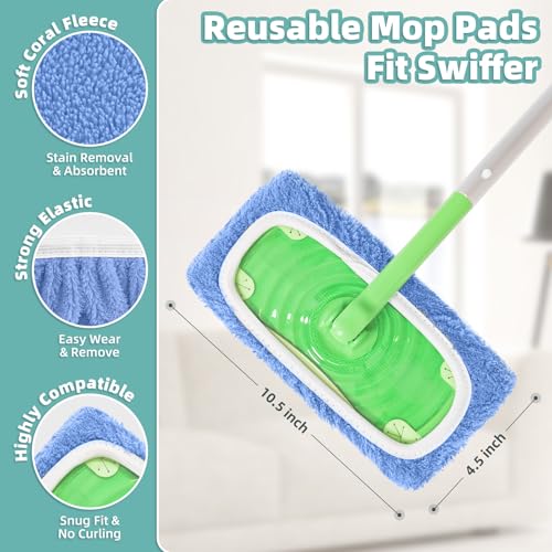 Reusable Microfiber Mop Pads for Dry Sweeping & Wet Mopping - 6 Pack