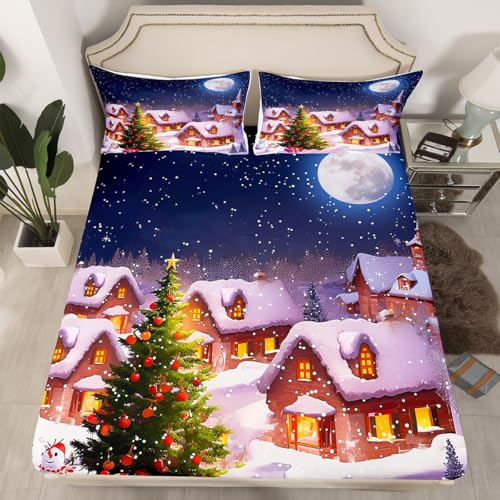 Castle Fairy Christmas King Bed Sheet Set 4pc Kids Santa Snowman Starry Sky Microfiber