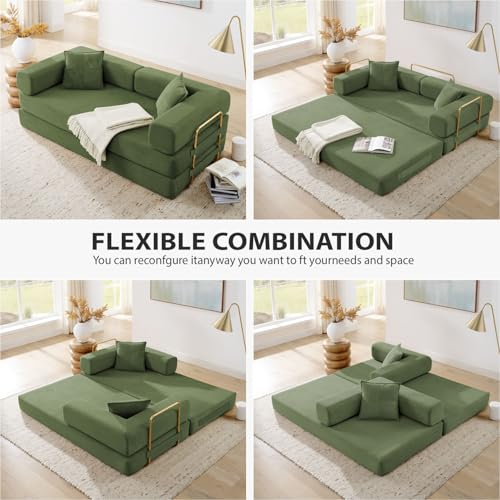4-in-1 Folding Corduroy Sofa Bed, 78-Inch Convertible Floor Sleeper Couch