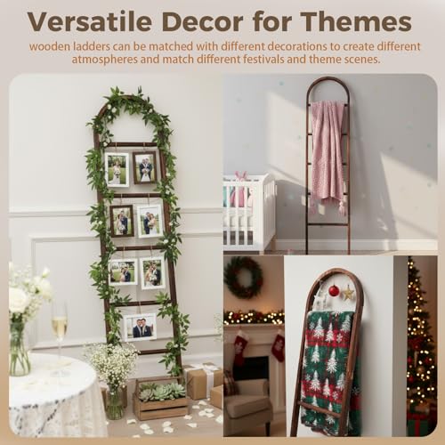 5.5ft Arched Wooden Blanket Ladder, 5-Tier Leaning Storage Shelf