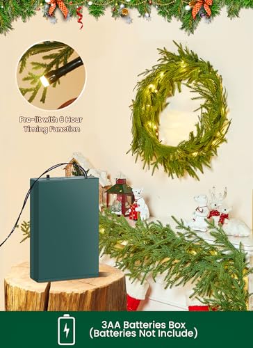 Norfolk Pine 6ft Christmas Garland with 20 LED Lights, Battery-Operated Prelit