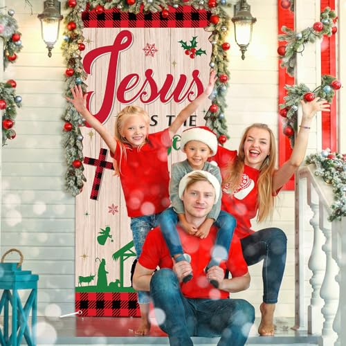 Christmas Religious Door Cover Jesus Is the Reason for the Season 79x35 Inches