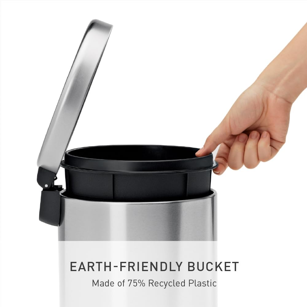 Simplehuman Round Bathroom Step Trash Can - 4.5 Liter Brushed Stainless Steel | Sleek & Durable Design