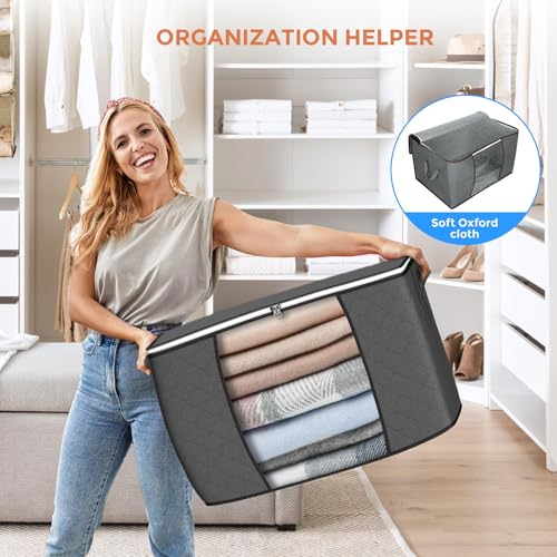 90L Large Clothing Storage Bags 6-Pack Foldable Closet Organizers with Reinforced Handles and Clear Window