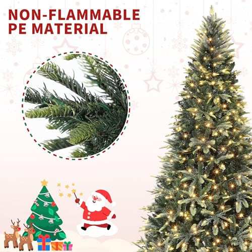 Garvee 6.5 FT Pre-Lit Pencil Christmas Tree - Classic Green, Warm White Lights, Auto-Hinged, Foldable Metal Stand