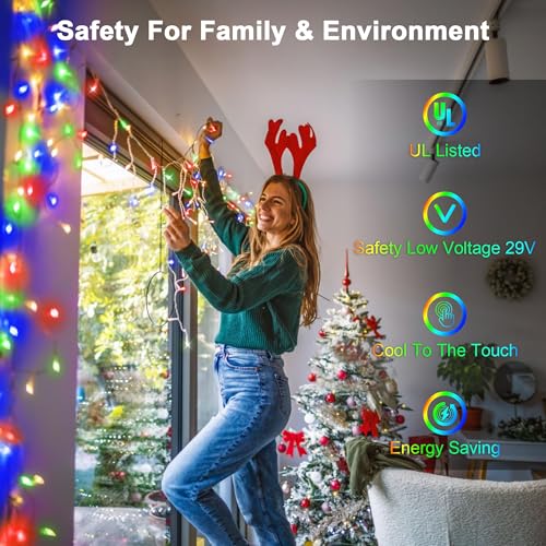 WUXYIYANG 132ft LED Christmas Lights 1332 LEDs, 296 Drops, 12 Modes, Multicolor