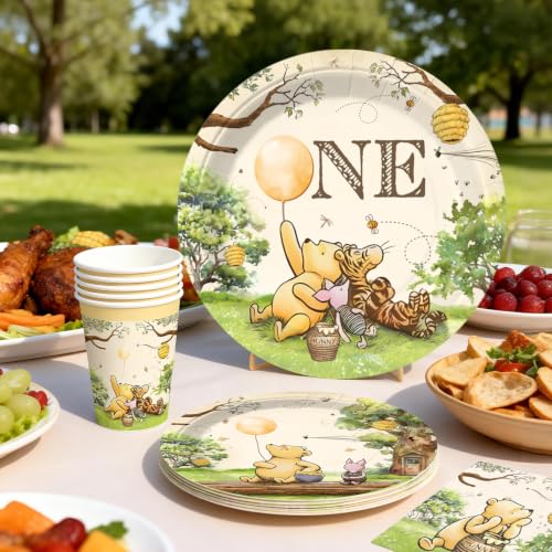 Classic Bear 1st Birthday Party Decorations Set for 25 Guests, 267 Pieces