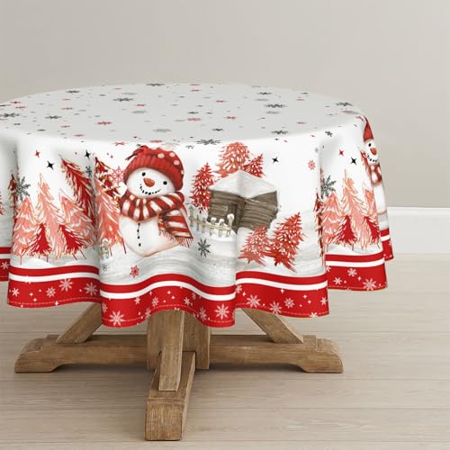 Horaldaily Christmas Tablecloth 70x70 Round Red Snowman Pine – 70" Round