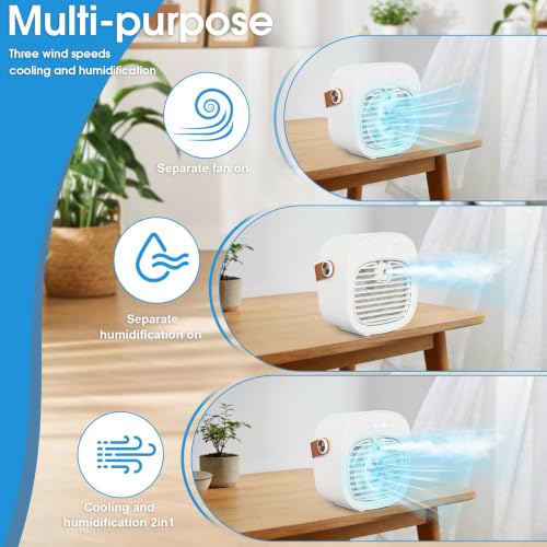 Portable Air Conditioner, 6000mAh Rechargeable Mini AC Fan with Mist Spray