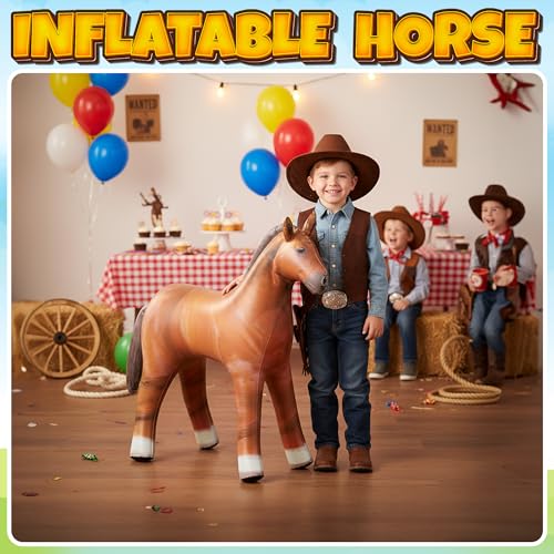 37-Inch Inflatable Horse Party Decoration - Brown Blow-Up Cowboy Prop