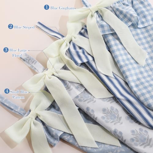 Twistover 4 Pack Blue Gingham Floral Christmas Stockings with Ruffled Cuffs & Bows