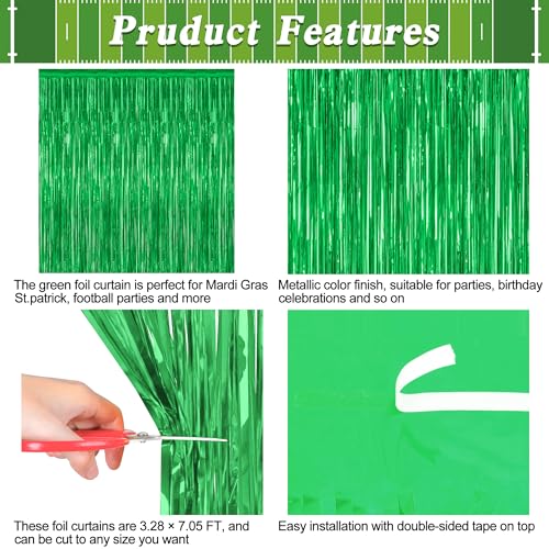 ZATAYE 12-Pack Green Foil Curtain Decorations 3.28 ft x 7.05 ft – Fringe Backdrop for Parties