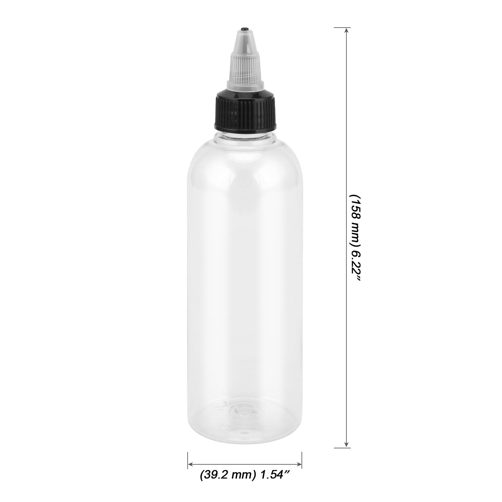MOUYAT 64 PCS 4 oz 120ml Plastic Boston Squeeze Bottles, Paint Squeeze Bottles, Empty Dispensing Bottle With Twist Top Cap, Black White Plastic Squeeze Bottle for Oil, Paint