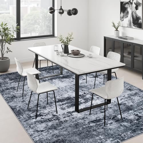 5x7 Modern Abstract Area Rug - Washable Non-Slip Black Indoor Carpet