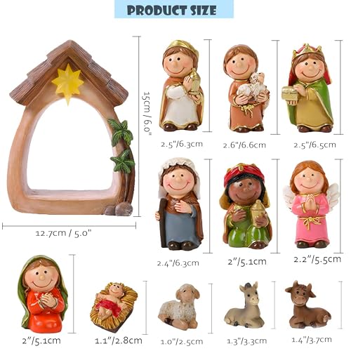 12-Piece Lighted Nativity Set - Small Resin Christmas Tabletop Scene