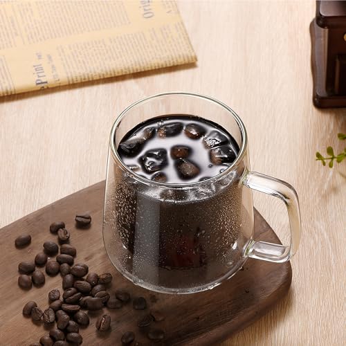 BNUNWISH 24OZ Double Wall Glass Coffee Mug Set of 2 - Insulated Clear Tea & Beer Cups