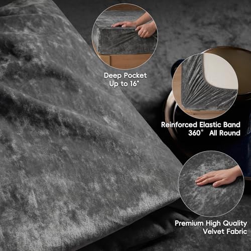 Velvet Queen Fitted Sheet, Super Soft Fuzzy Fleece Bed Sheet, Charcoal