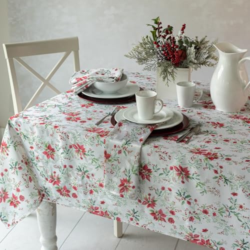 Nostalgic Poinsettia Tablecloth - Red, 60x104 Inches Rectangular Variation