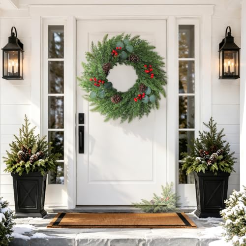 1 Pc 24-Inch Artificial Christmas Wreath with Lights for Front Door - Holiday Decor
