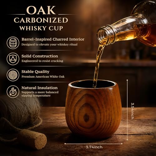 VAOUGE Charred Wooden Whiskey Glass Set - Handcrafted Oak Bourbon Tumblers, 2 Pack