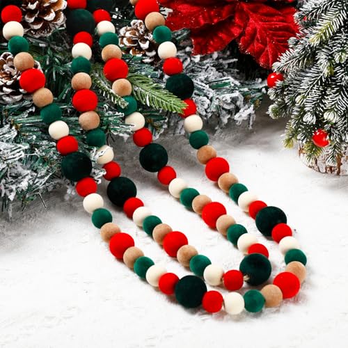 Canlierr 6ft Red & Green Velvet Bead Garland Christmas Tree Decorations
