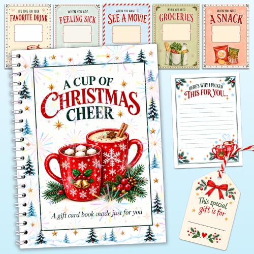 Linhara Christmas Gift Card Book with Cups Variation, Festive Holiday Gift for Adults & Teens