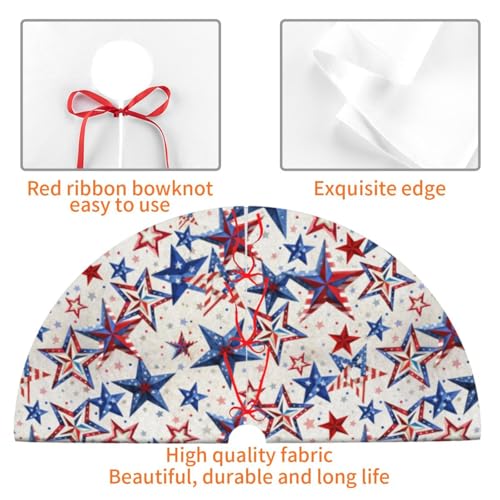 Fdkffd White 30-Inch American Patriotic Tree Skirt with 3 Red Ties for Holiday Decorations