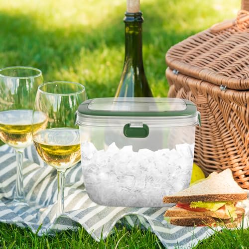 Abizarch Green Hand Ice Bucket 5L with Lid & Tongs - Portable Wine & Drink Cooler
