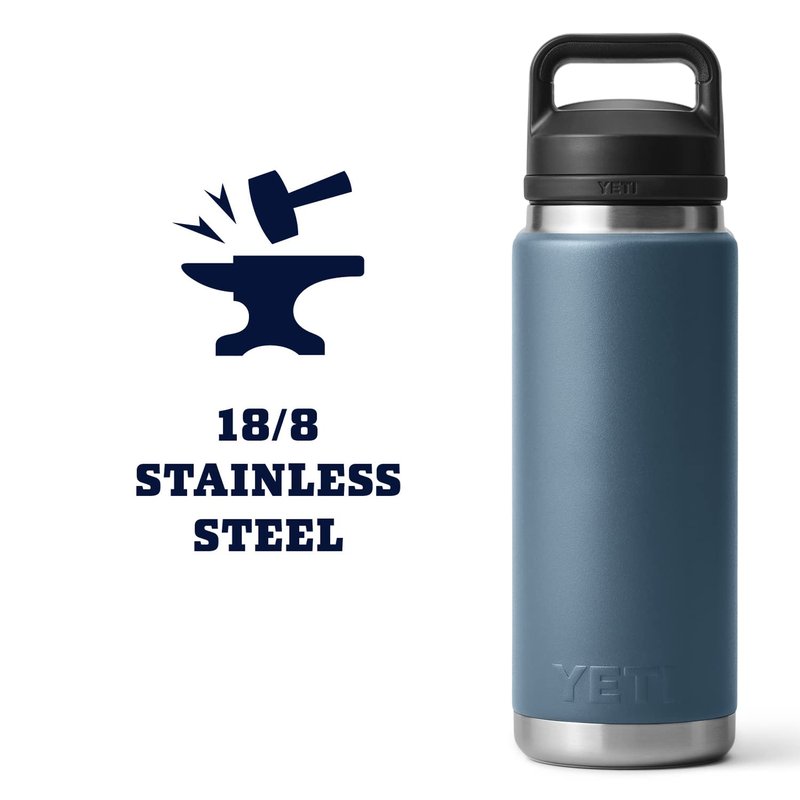 YETI Rambler 26 oz Bottle, Leakproof, Vacuum Insulated, Stainless Steel with Chug Cap, Nordic Blue