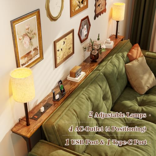 79-Inch Adjustable Height Sofa Table with Charging Station and LED Lights