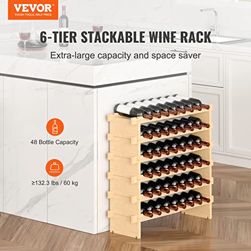8-Tier 72-Bottle Stackable Bamboo Wine Rack, Freestanding Storage Shelf