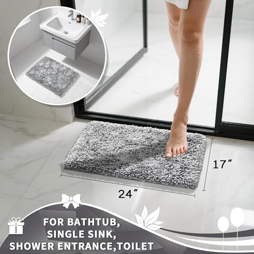 Yimobra Chenille Bathroom Rug Non-Slip Absorbent Bath Mat 24x17 Light Grey