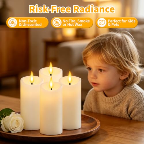 Cosyiker Rechargeable Flameless Candles with Remote & Timer, 2.2 Inch White, 4 Pieces