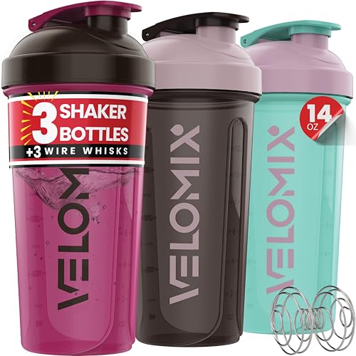 3 Pack 14oz Protein Shaker Bottle with Wire Whisk Leak Proof Cups