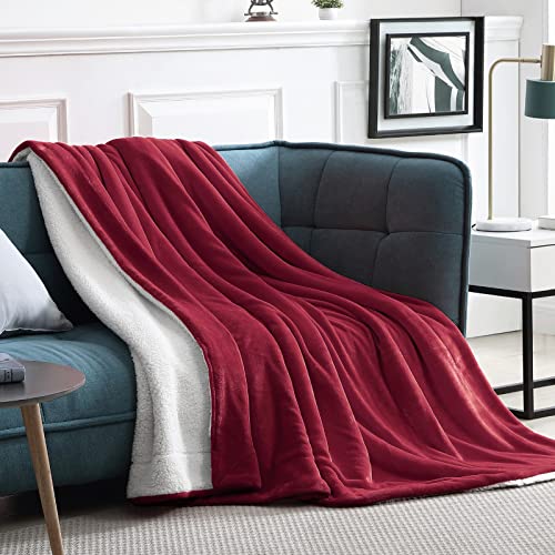 Walensee Red 90x90in Sherpa Fleece Blanket – Queen Throw, Double-Sided Plush Reversible