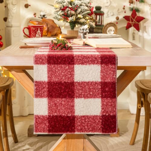AQOTHES Red White Plaid Christmas Table Runner 13x72 Inch - Festive Holiday Decor