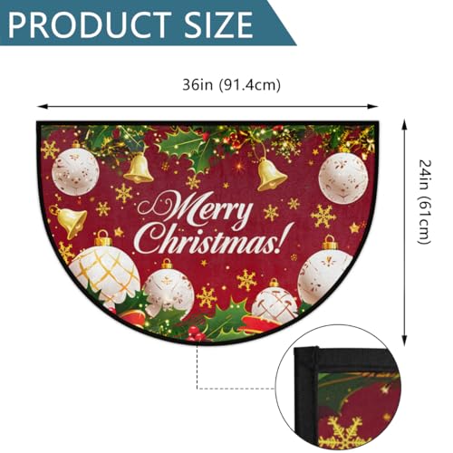 oooJHooo A-92 Merry Christmas Doormat Half-R Round Non-Slip Absorbent Entrance Mat