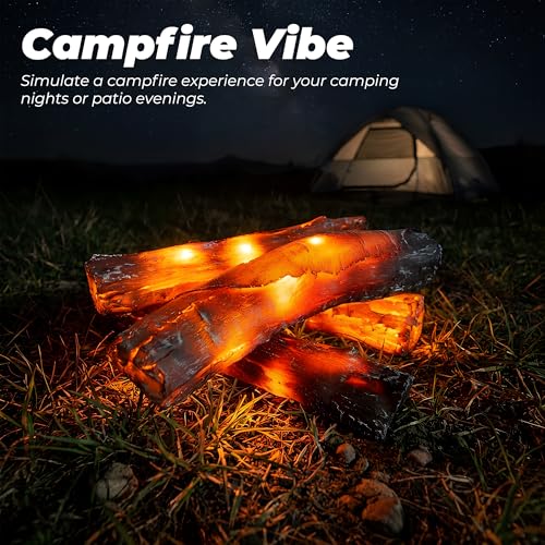 Fake Fireplace Logs 4 Pack - Flameless LED Fire Effect, 15.7 inch, Indoor Decor