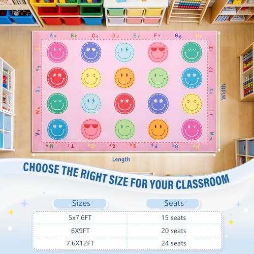 5'x7'6" Classroom Area Rug with 15 Seating Spots, Non-Slip Kids Carpet