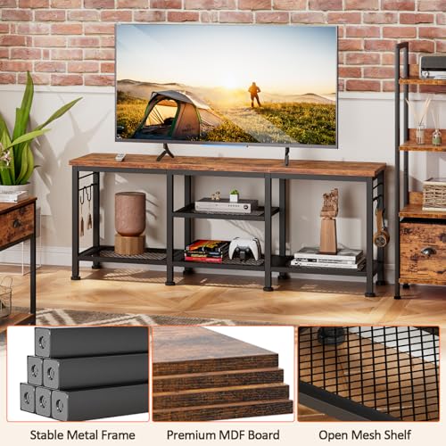 Rustic Brown TV Stand for TVs up to 55 Inch, Media Console Table with Shelves